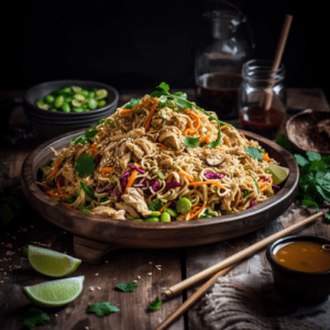 Crunchy Asian Ramen Noodle Salad with Shredded Chicken and Sesame Soy Dressing