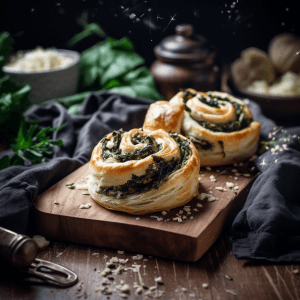 Greek-inspired Spanakopita Puff Pastry Pinwheels with Feta and Spinach