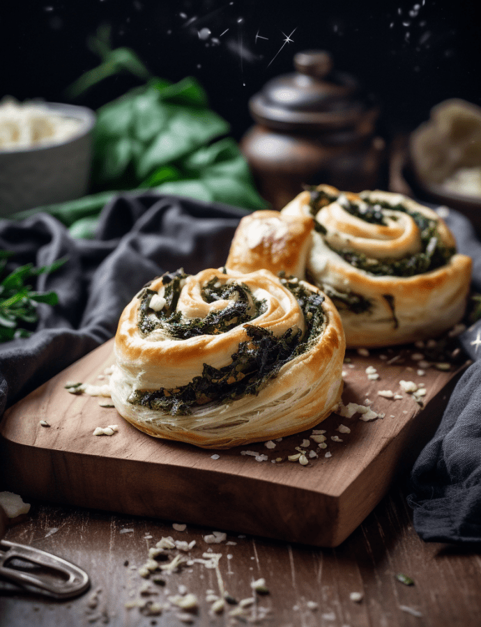 Greek-inspired Spanakopita Puff Pastry Pinwheels with Feta and Spinach