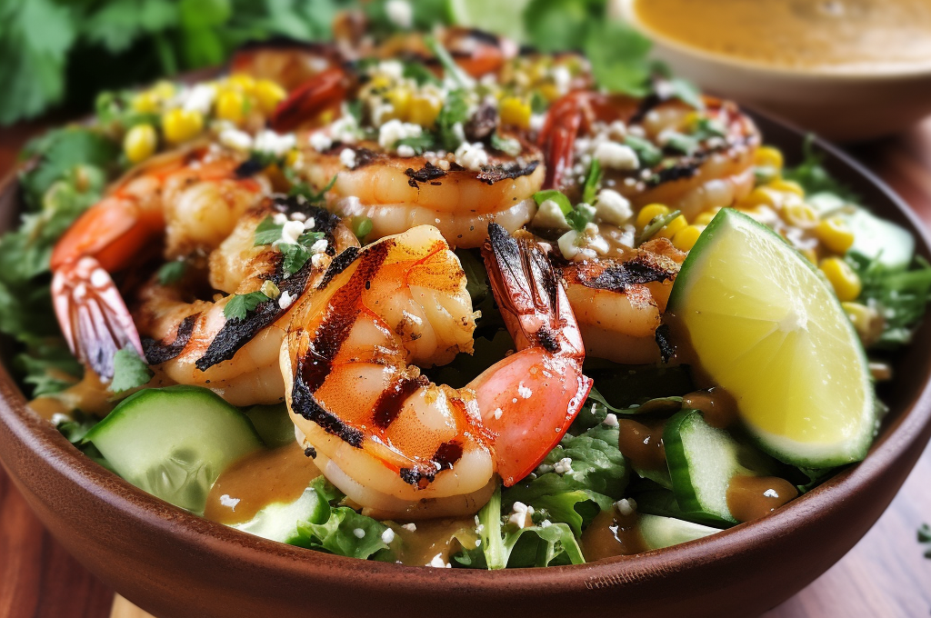 Lime Ginger Grilled Shrimp Salad with Spicy Serrano Dressing