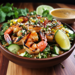 Lime Ginger Grilled Shrimp Salad with Spicy Serrano Dressing