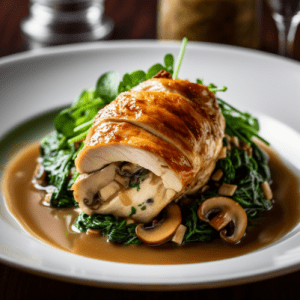 Mushroom, Spinach, and Brie Stuffed Chicken with Madeira Sauce