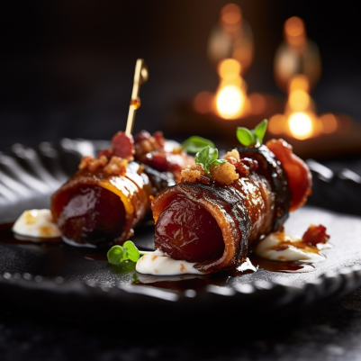 Smoky Chipotle Bacon-Wrapped Dates with Creamy Goat Cheese