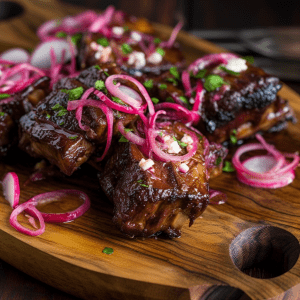 Smoky Habanero Glazed Beef Ribs with Spicy Pickled Onions