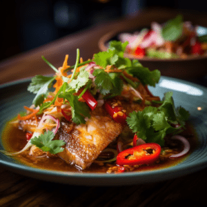 Steamed Lime Chili Snapper with Thai Herb Salad