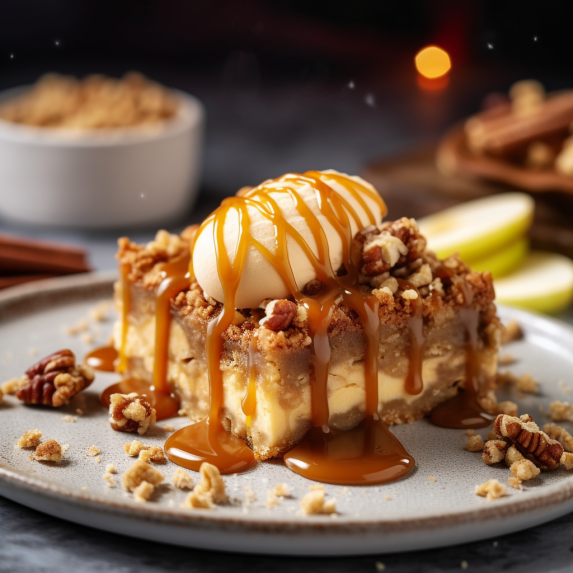 Cinnamon Apple Crumble Bars with Pecan Streusel and Salted Caramel Drizzle
