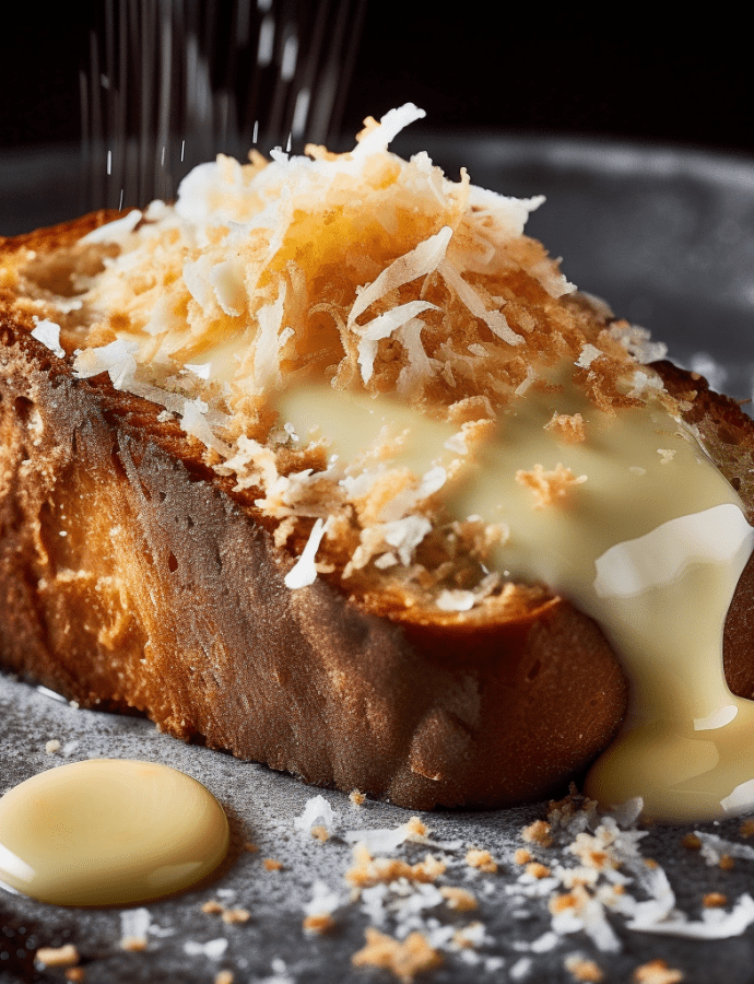 Coconut Flour Banana Bread with Toasted Coconut Flakes and Honey Butter Spread