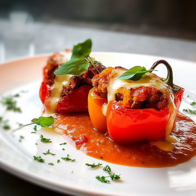 Cubanelle Sausage-Stuffed Peppers with Tangy Tomato Sauce and Provolone Cheese