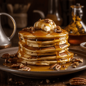 Pecan Pie Buttermilk Pancakes with Maple Syrup