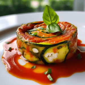 Zucchini and Goat Cheese Frittata with Fresh Basil and Roasted Red Pepper Sauce