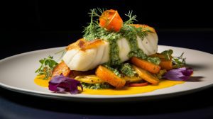 Try our Delicious Halibut with Moroccan Charmoula Sauce and Roasted Vegetables Recipe!