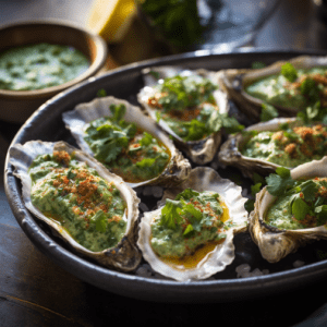 Smoked Oysters with Jalapeño and Cilantro Butter