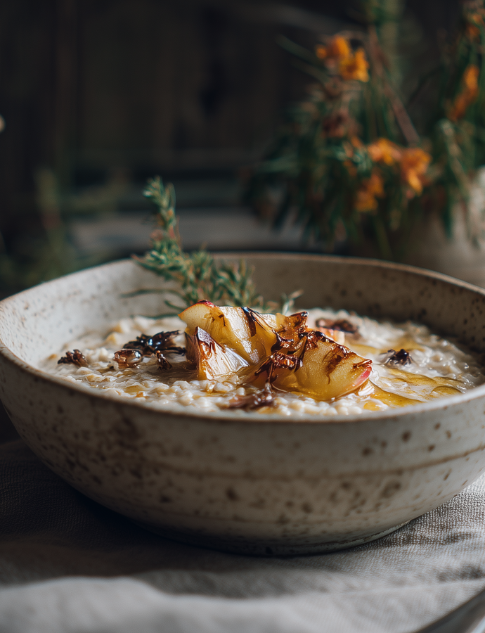 Ancient Einkorn Porridge with Honey, Citrus & Roasted Fall Apples