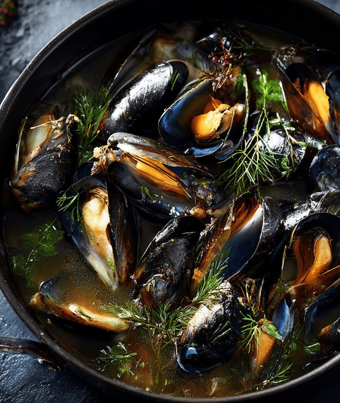 Penn Cove Mussels in White Wine with Evergreen Herbs